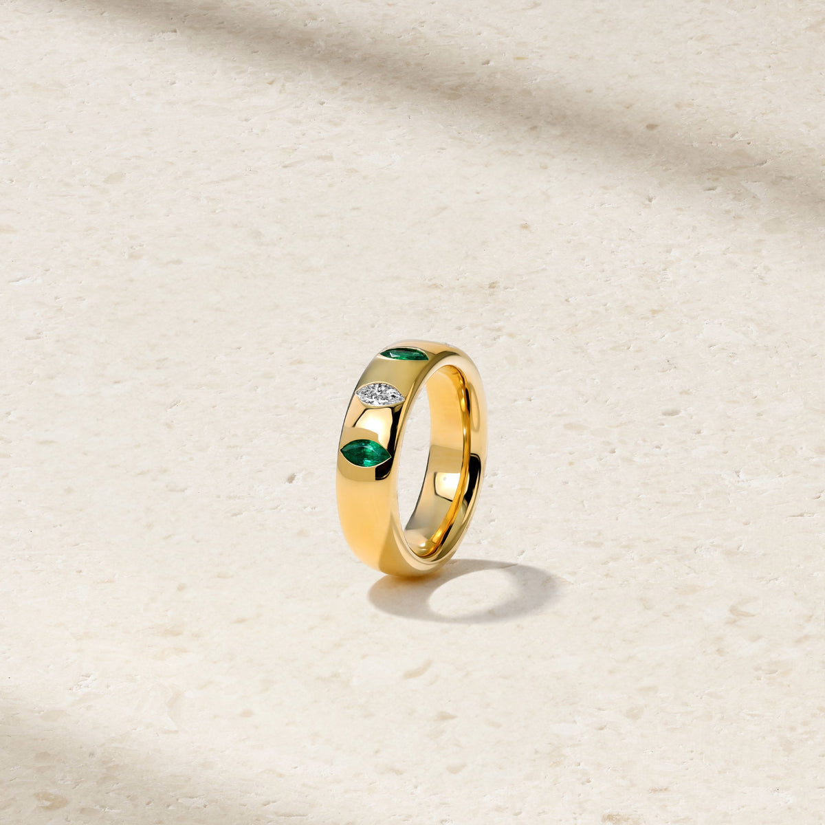 Mark Henry Diamond & Emerald Guardian Ring in 18K Yellow Gold, Size 7