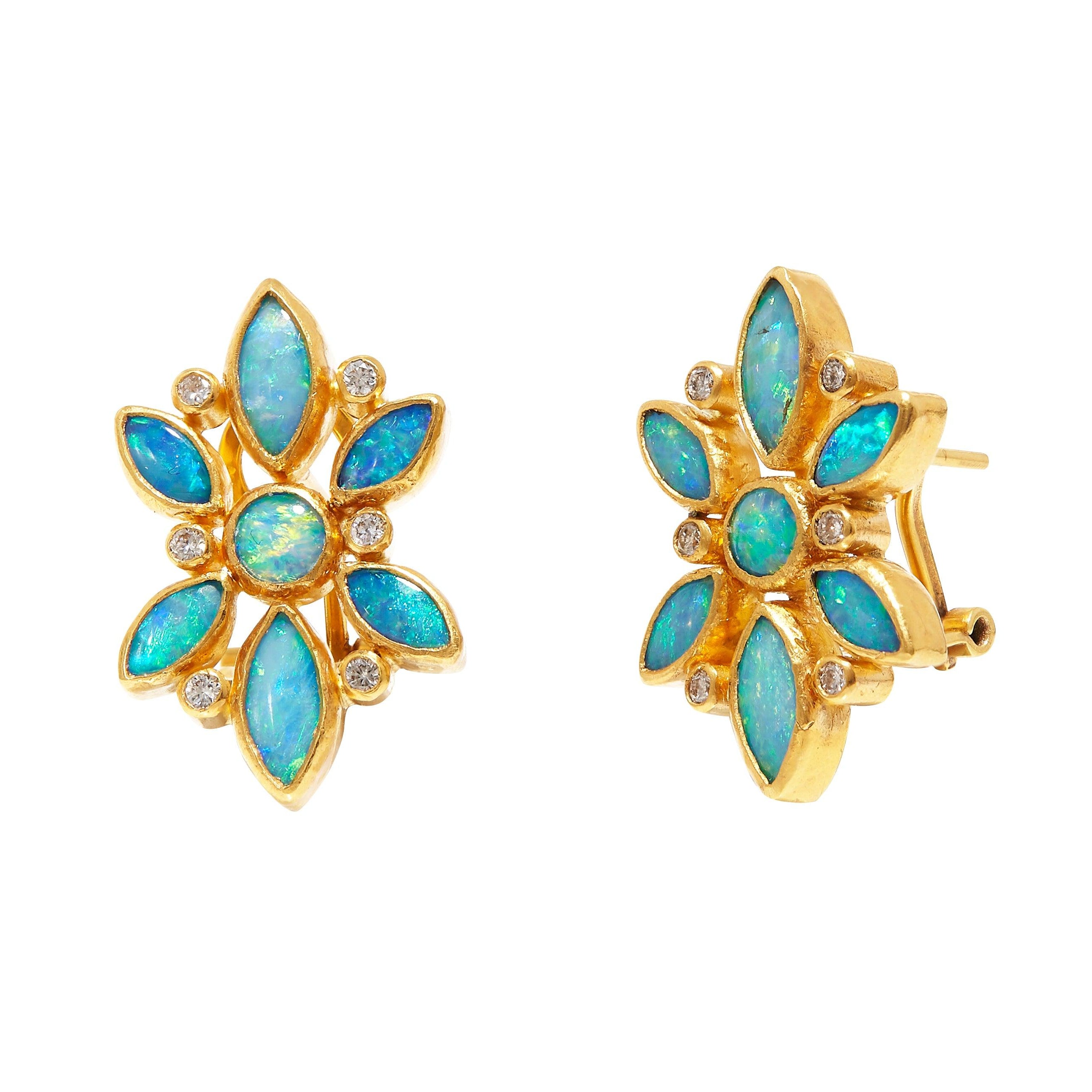 Gurhan Pointelle Opal Flower Cluster Stud Earrings in 24K Yellow Gold