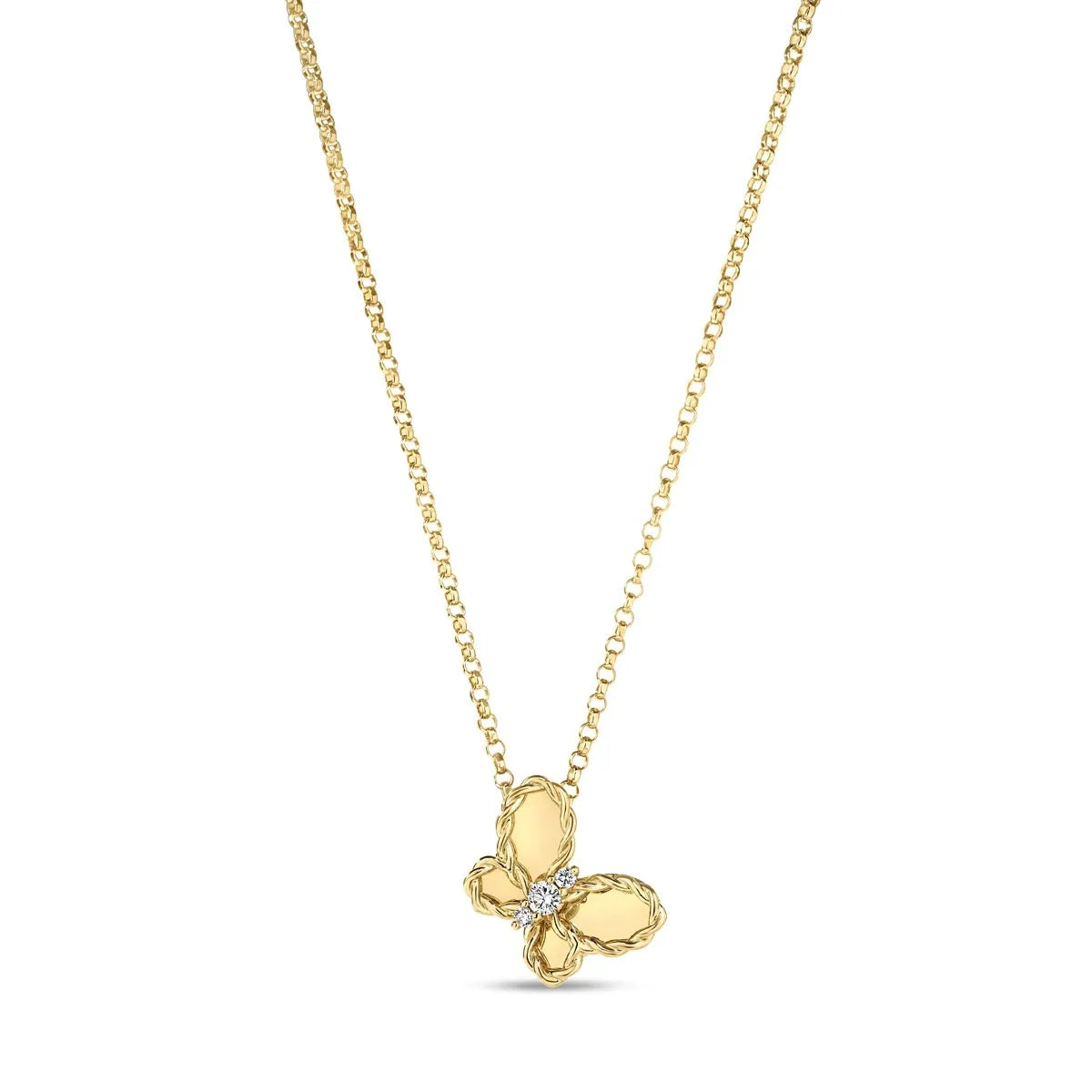 Roberto Coin Jasmine Butterfly Diamond Necklace in 18K Yellow Gold