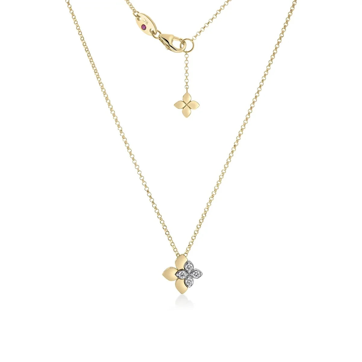 Roberto Coin Love in Verona Double Flower Pendant Necklace in 18K Yellow Gold