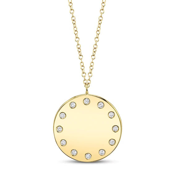 Round Diamond Disc Necklace in 14K Yellow Gold