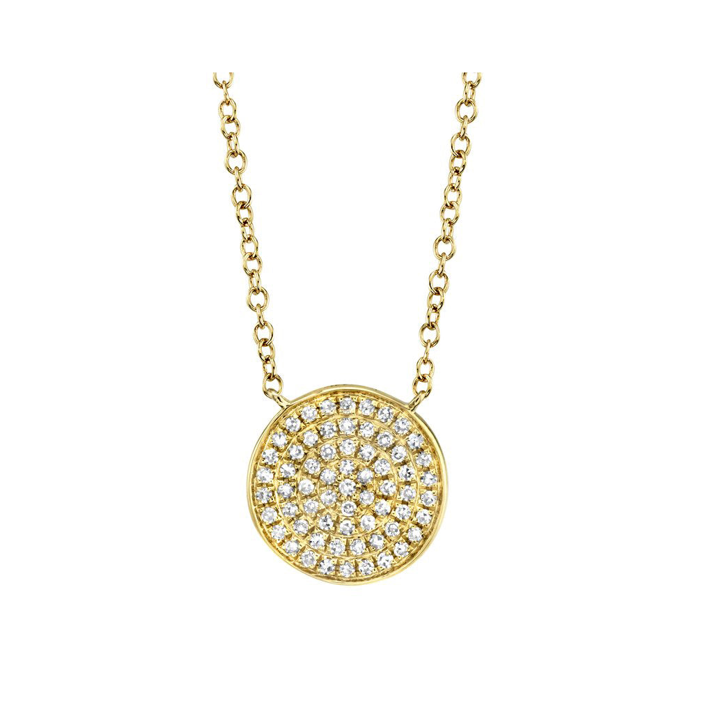 Pave Diamond Circle Pendant Necklace in 14K Yellow Gold