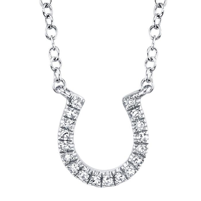 Diamond Horseshoe Pendant Necklace in 14K White Gold