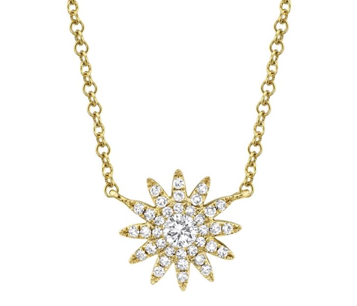 Diamond Sunburst Pendant Necklace in 14K Yellow Gold