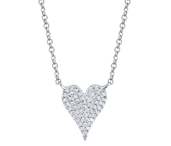 Pave Diamond Heart Pendant Necklace in 14K White Gold
