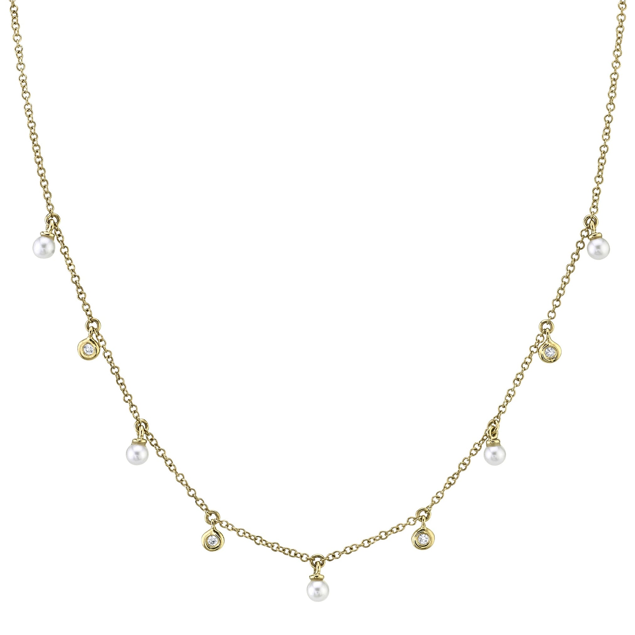 Diamond & Cultured Pearl Drop Necklace in 14K Yellow Gold