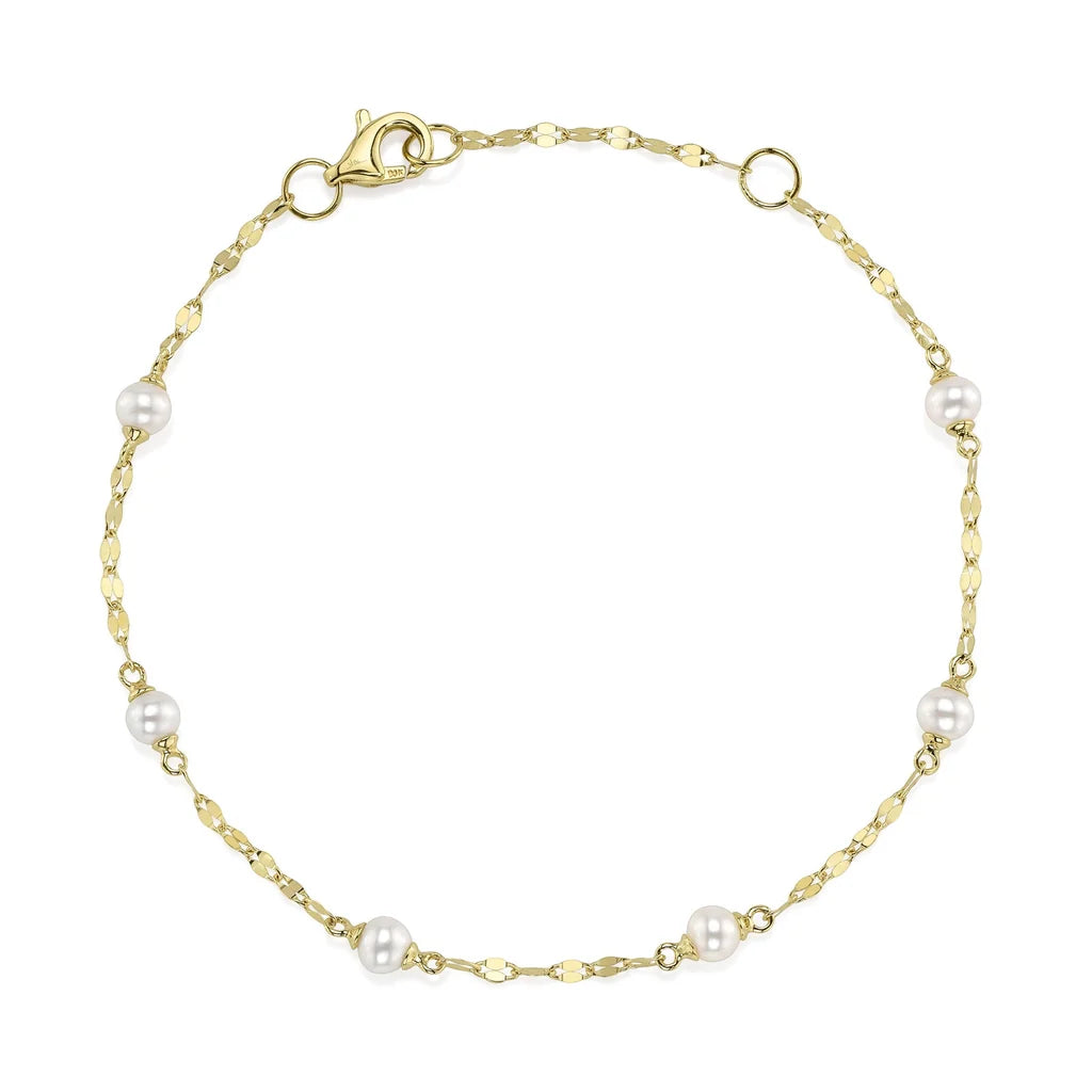 Pearl Station Bracelet in 14K Yellow Gold