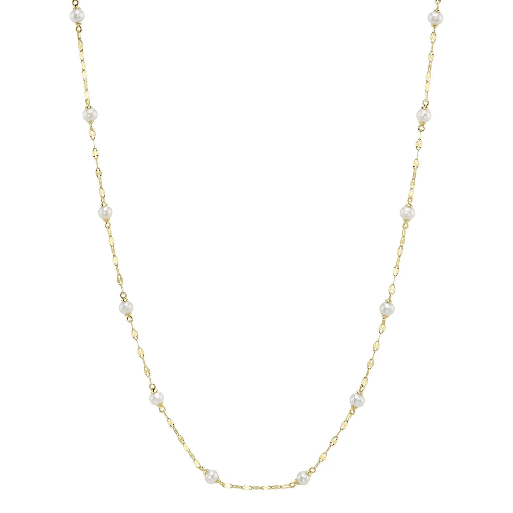 Pearl Station Necklace in 14K Yellow Gold