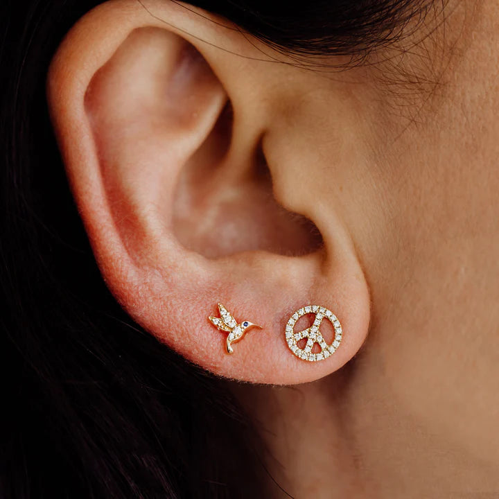 Sydney Evan Tiny Hummingbird Stud Earrings in 14K Yellow Gold
