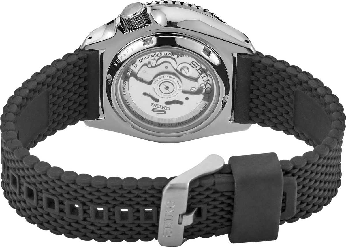 Seiko 5 Sport Black Dial Silicone Strap Watch SRPD95