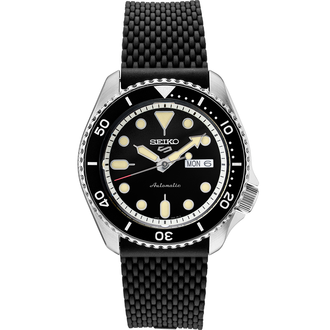 Seiko 5 Sport Black Dial Silicone Strap Watch SRPD95