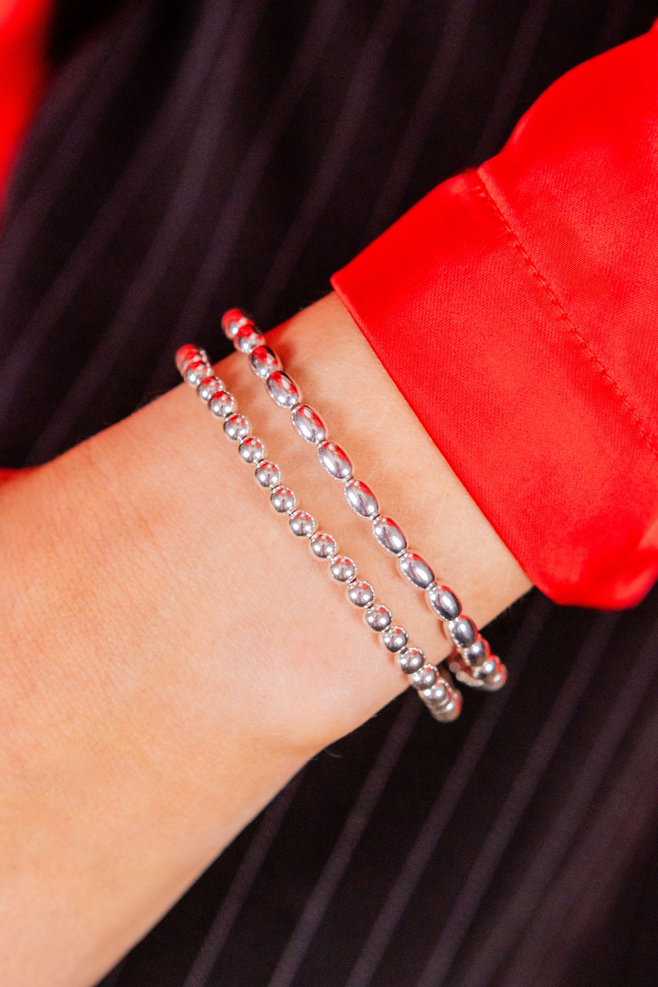 Rice Bead Stretch Bracelet in Sterling Silver, 6" Length