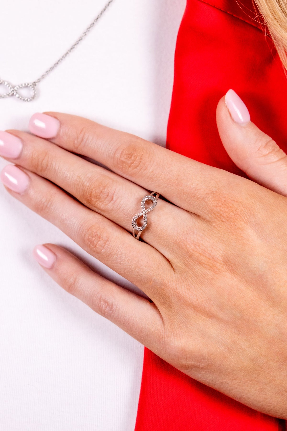 Diamond Infinity Ring in Sterling Silver, Size 5
