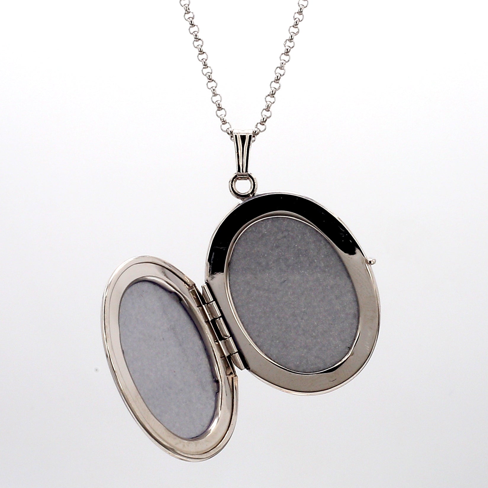 Polished Oval Locket Necklace in Sterling Silver, 20" Length