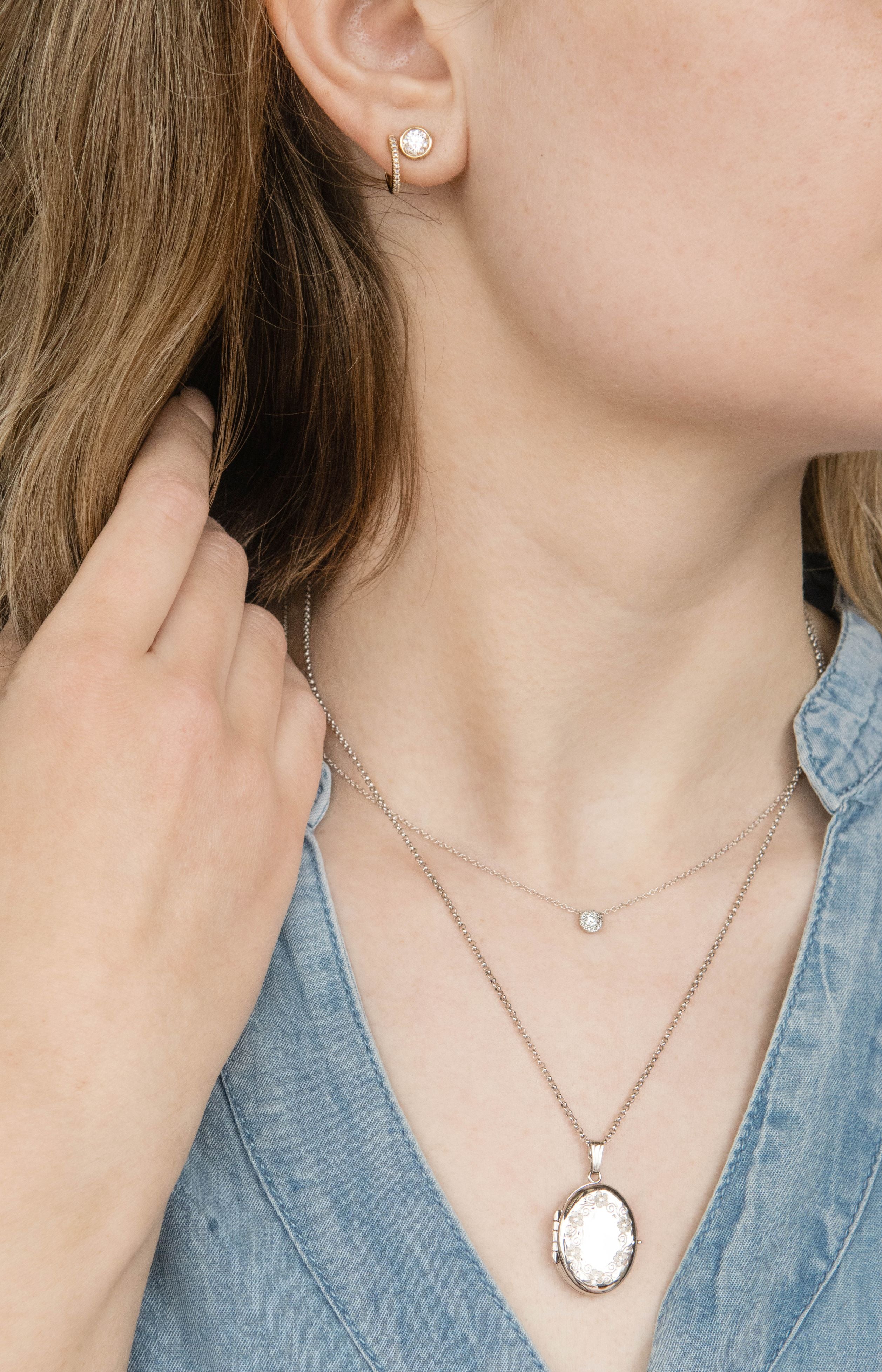 Oval Engravable Locket Necklace in Sterling Silver, 18" Length