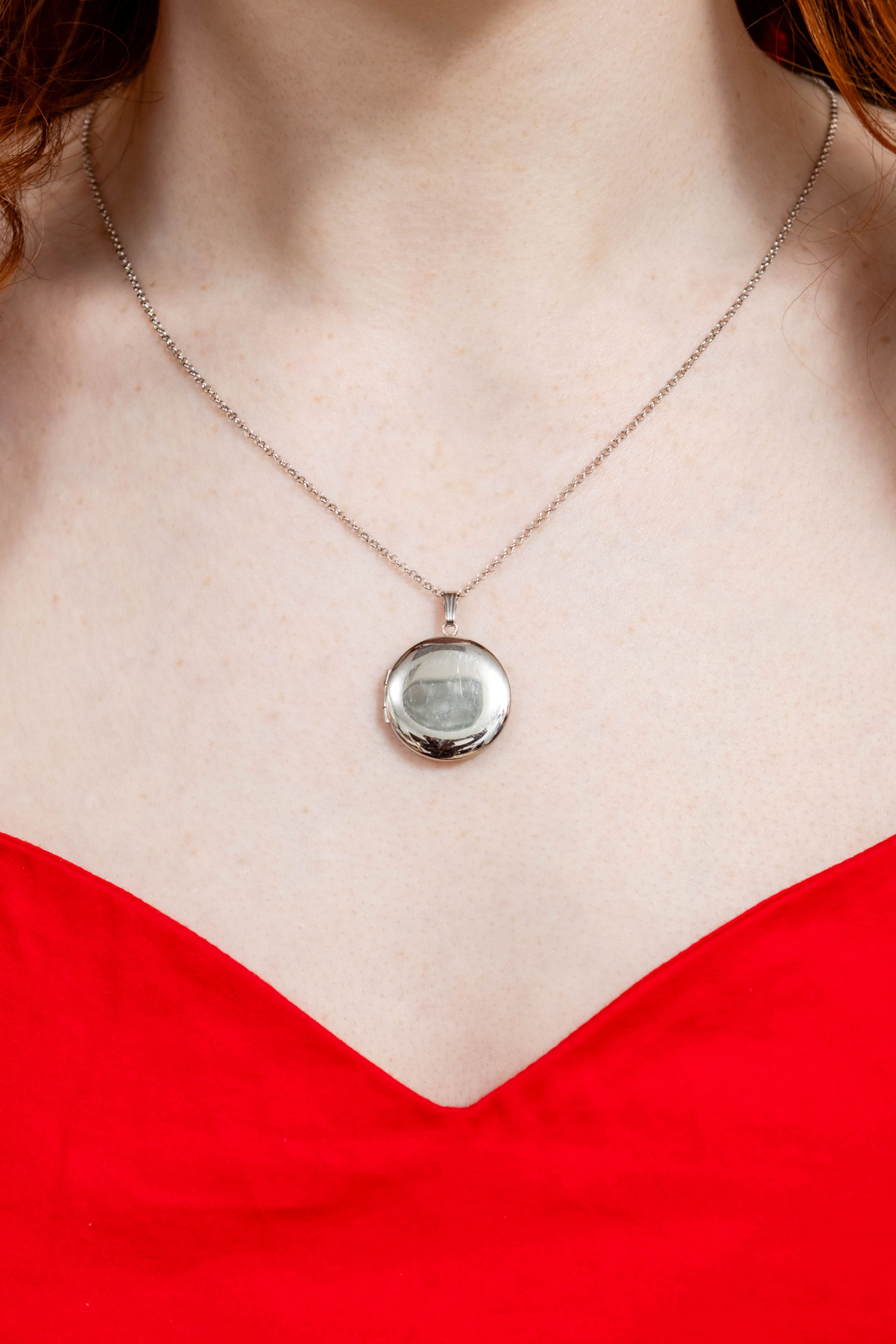 Polished Round Locket Necklace in Sterling Silver, 20" Length