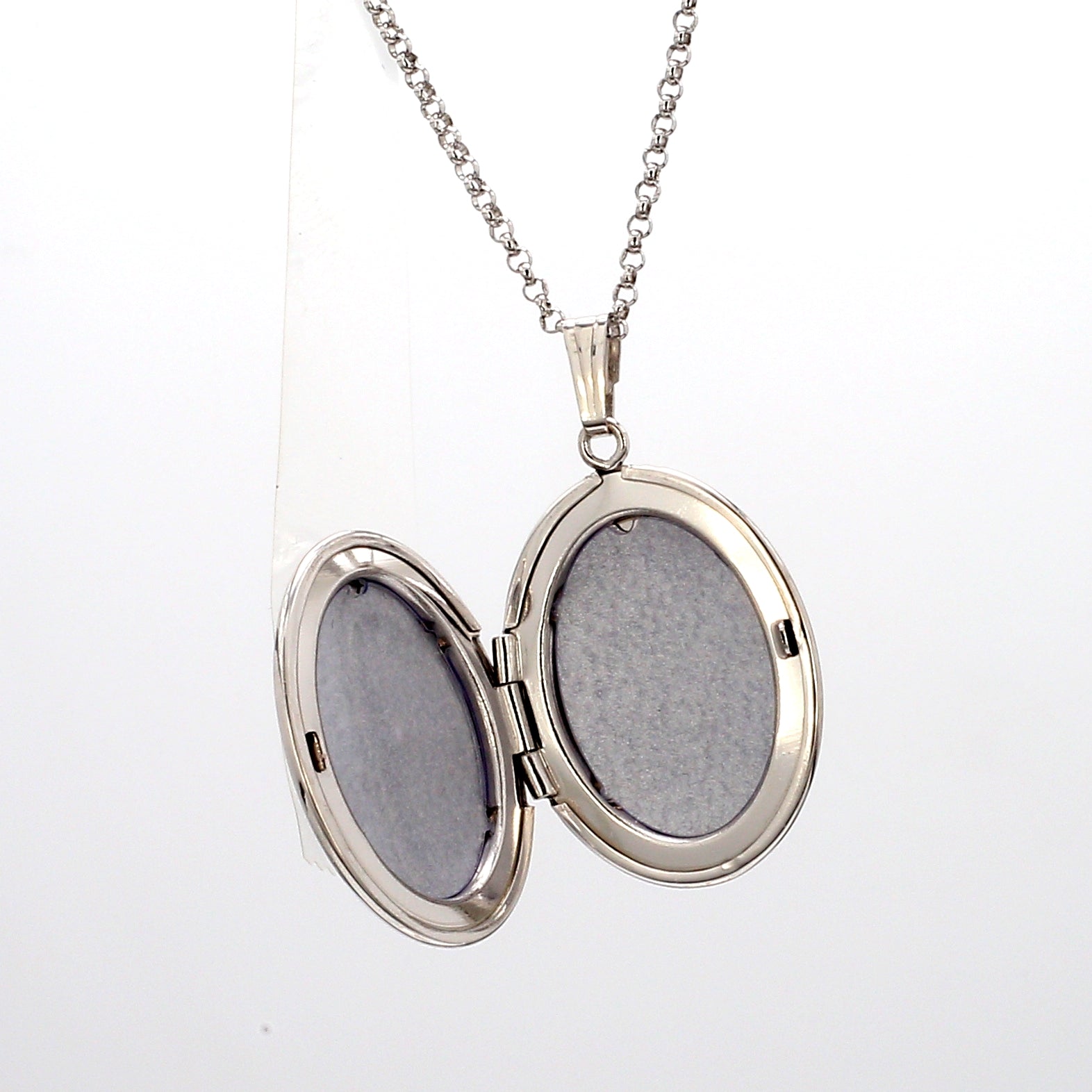 Oval Diamond Locket Necklace in Sterling Silver, 20" Length