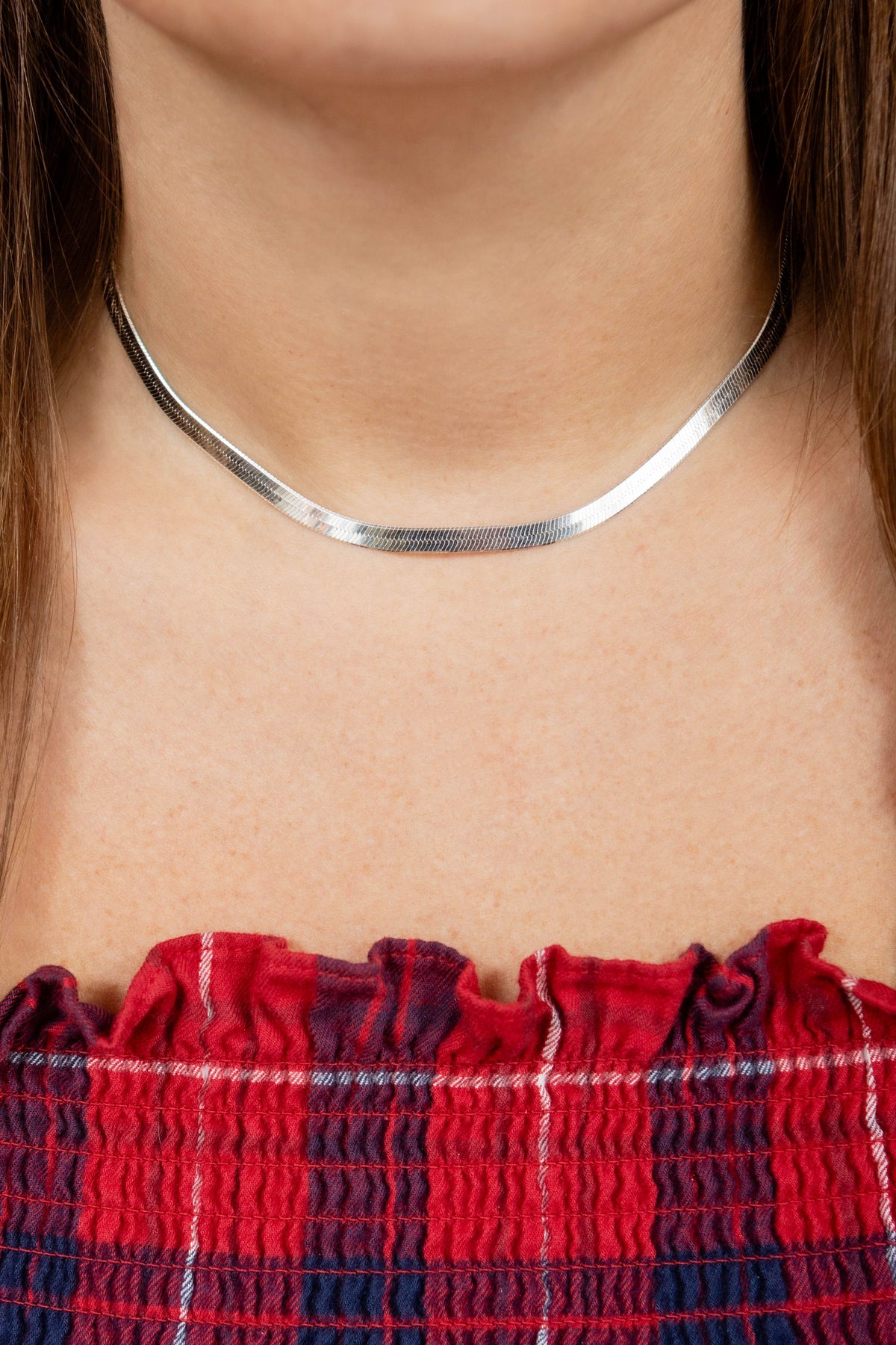 Thin Herringbone Chain Necklace in Sterling Silver, 16" Length