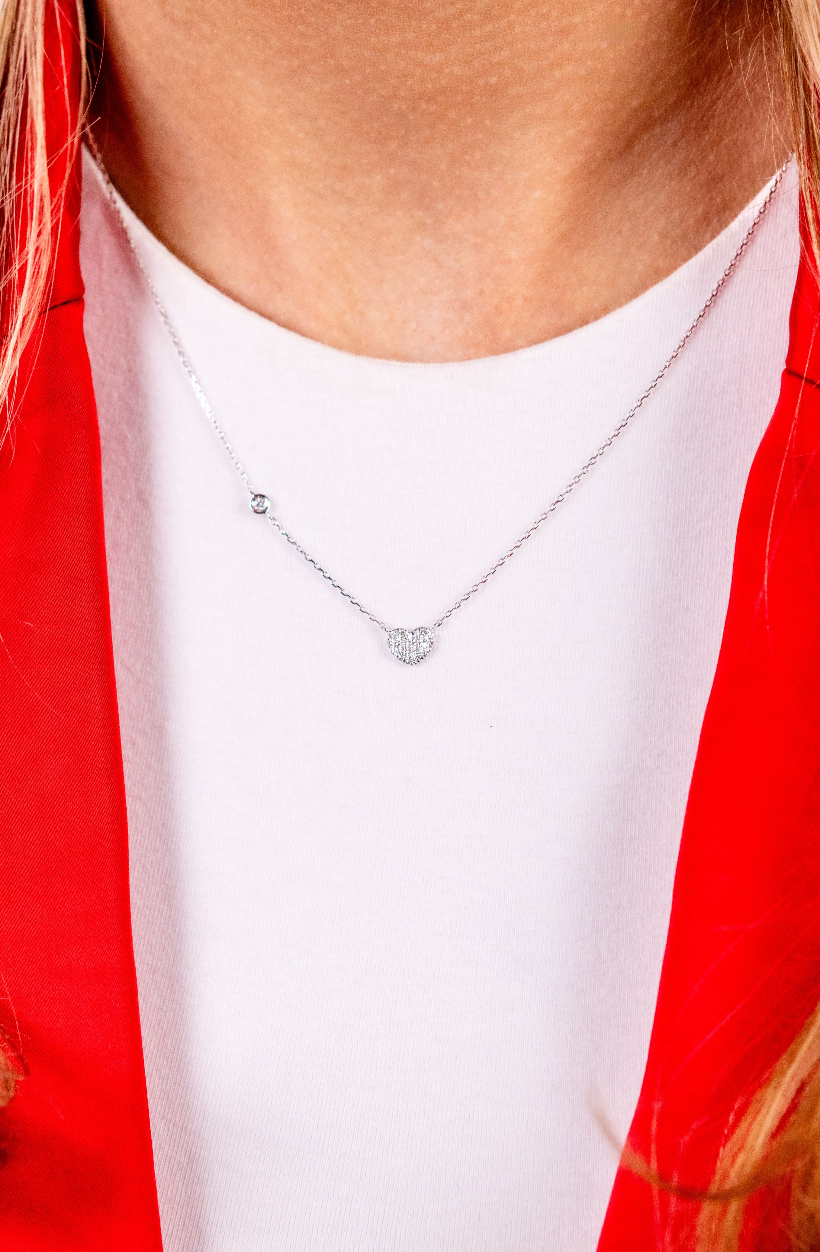 Pave Diamond Heart Pendant Necklace in Sterling Silver