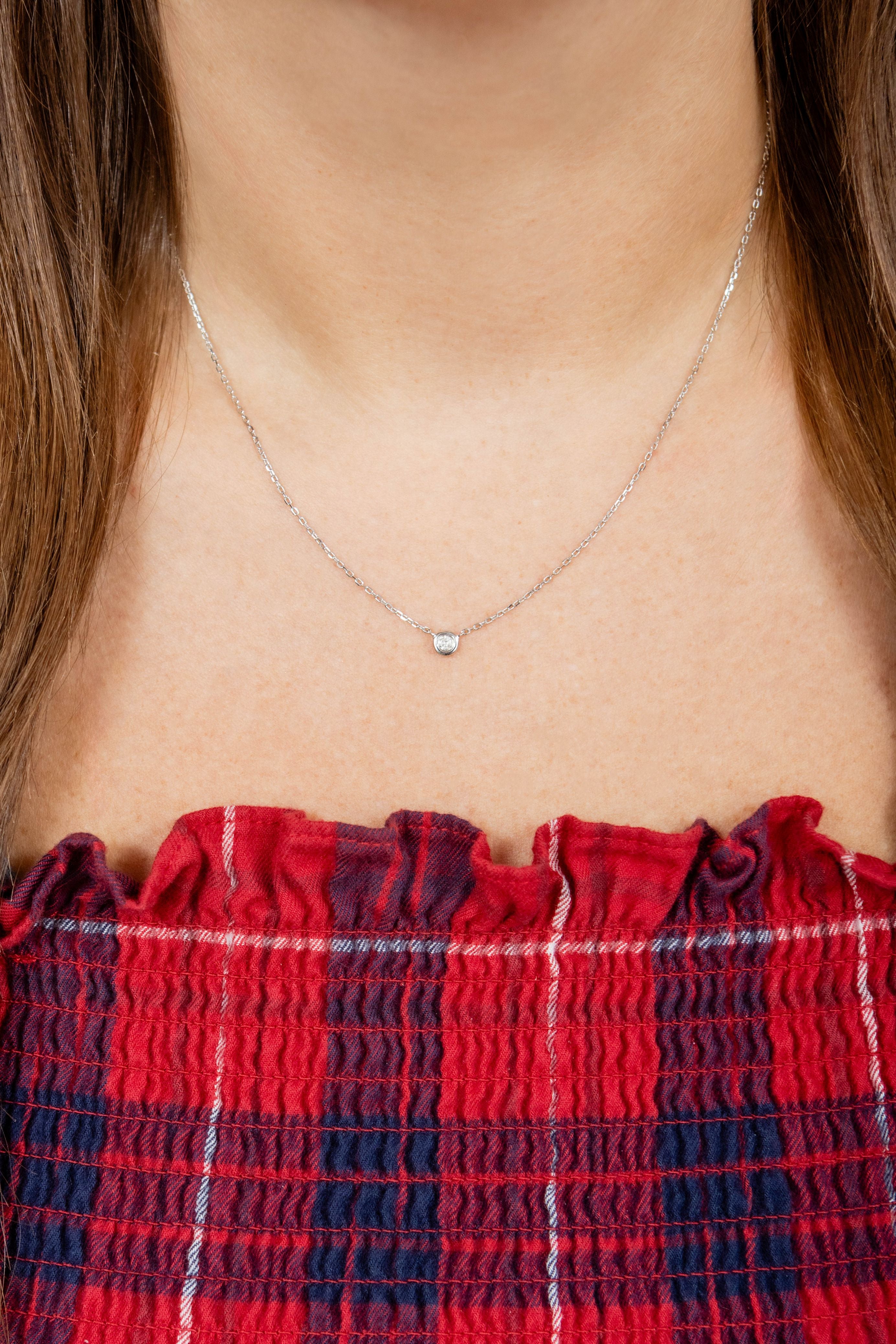 Diamond Bezel Pendant Necklace in Sterling Silver