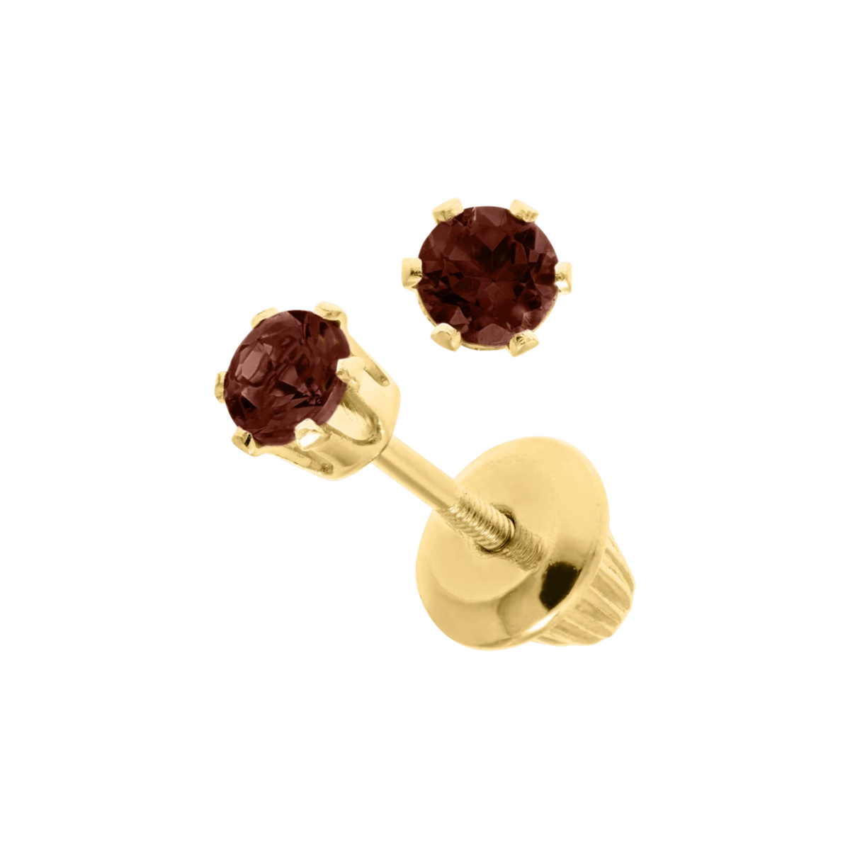 Children's Garnet Stud Earrings in 14K Yellow Gold