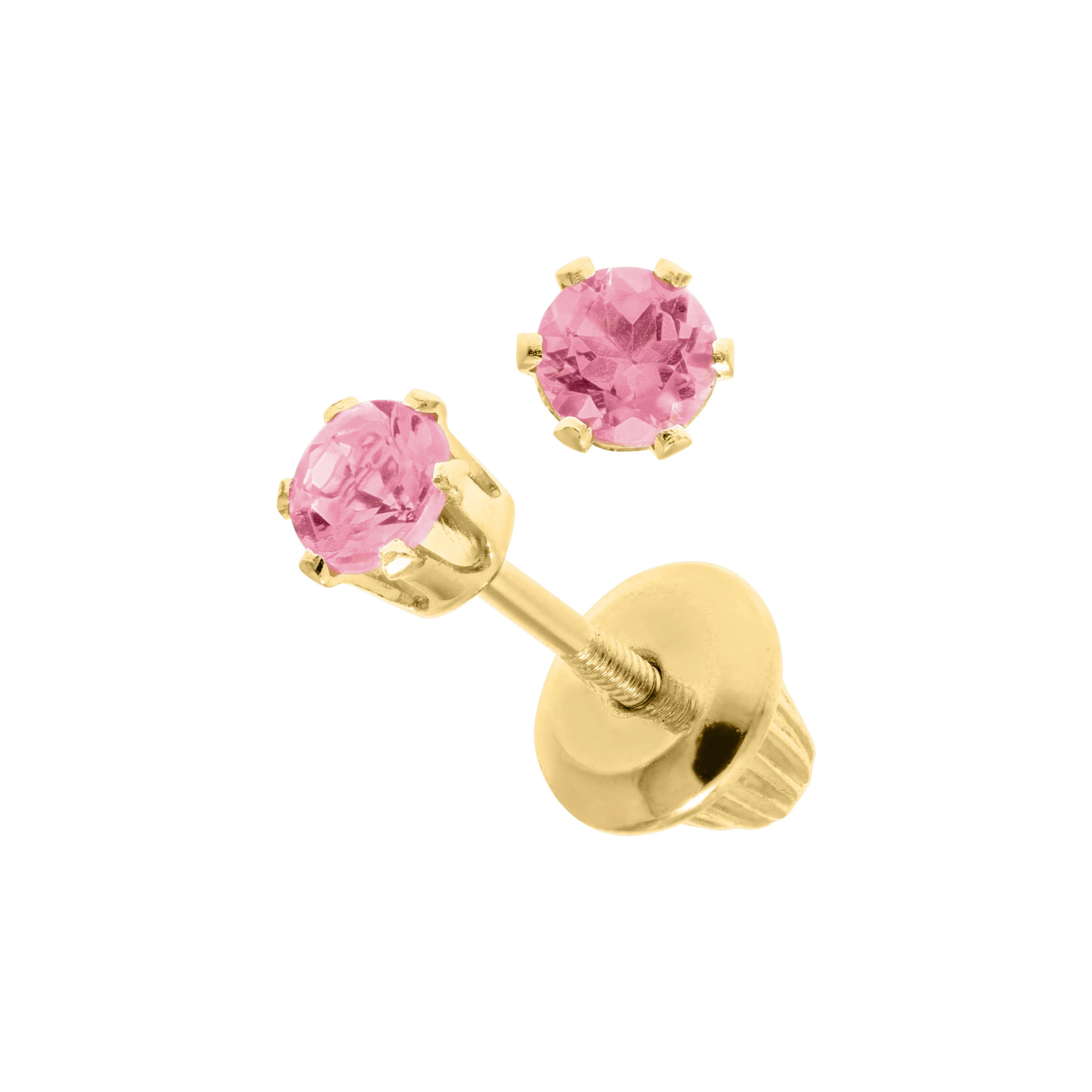 Children's Pink Tourmaline Stud Earrings in 14K Yellow Gold