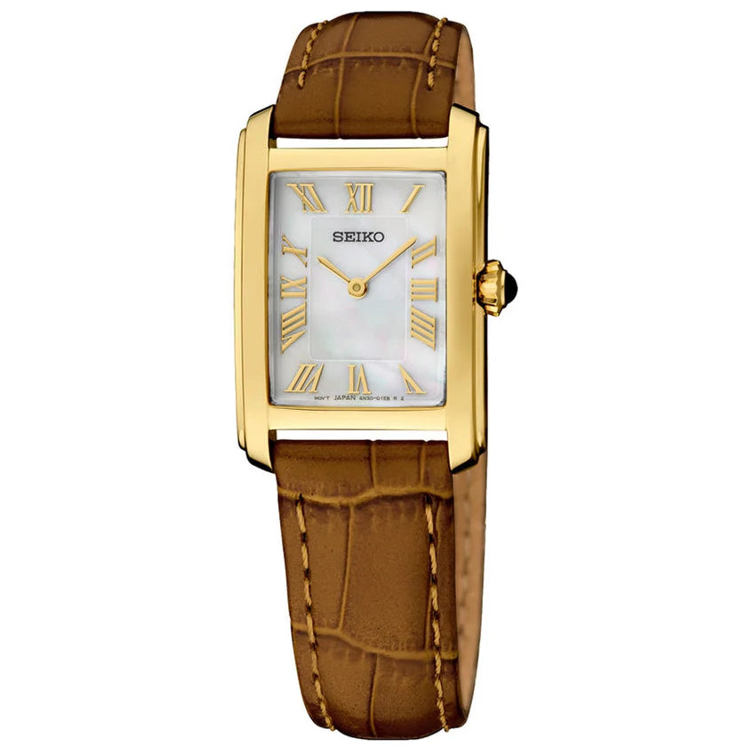 Seiko Women's Discover More Brown Leather Watch SWR100