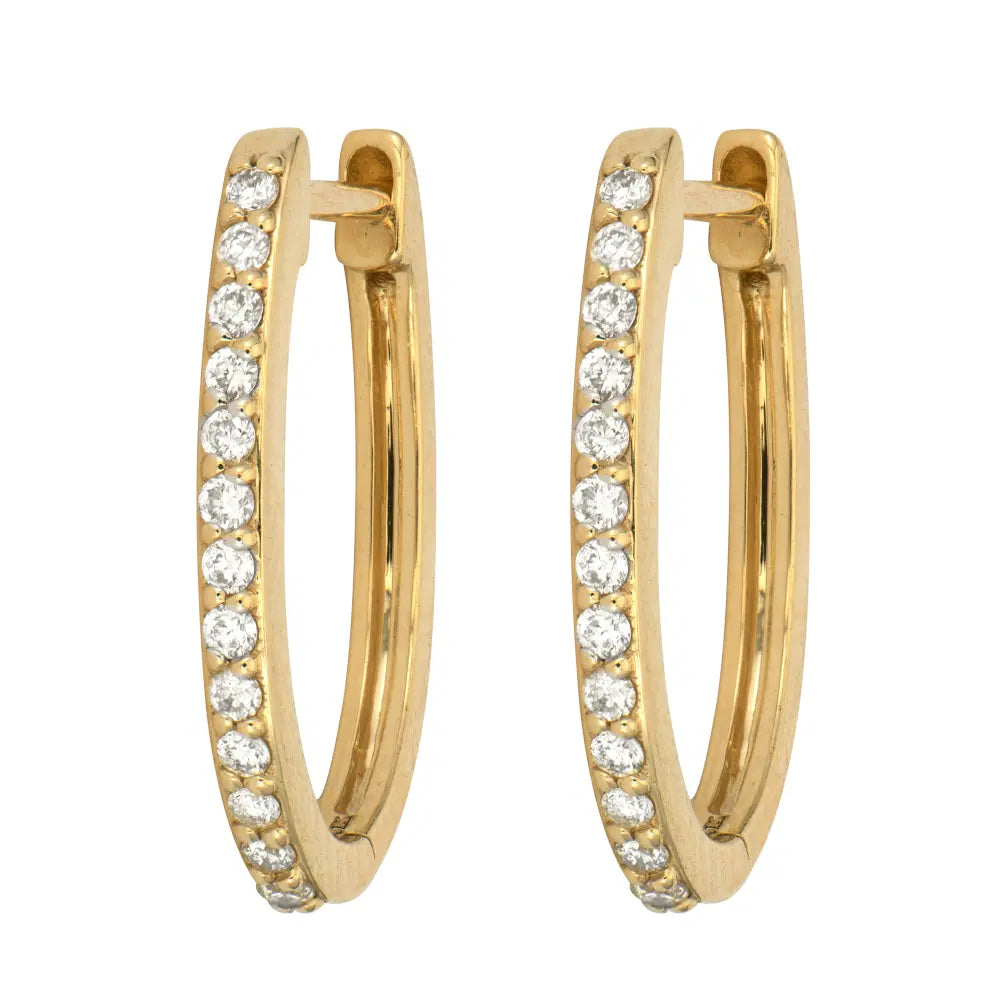 Three Stories Small Oval Diamond Huggie Hoop Earrings in 14K Yellow Gold