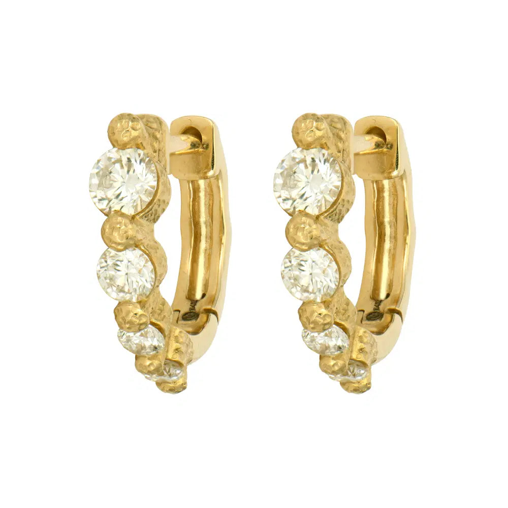 Three Stories Small Graduated Diamond Hoop Earrings in 14K Yellow Gold