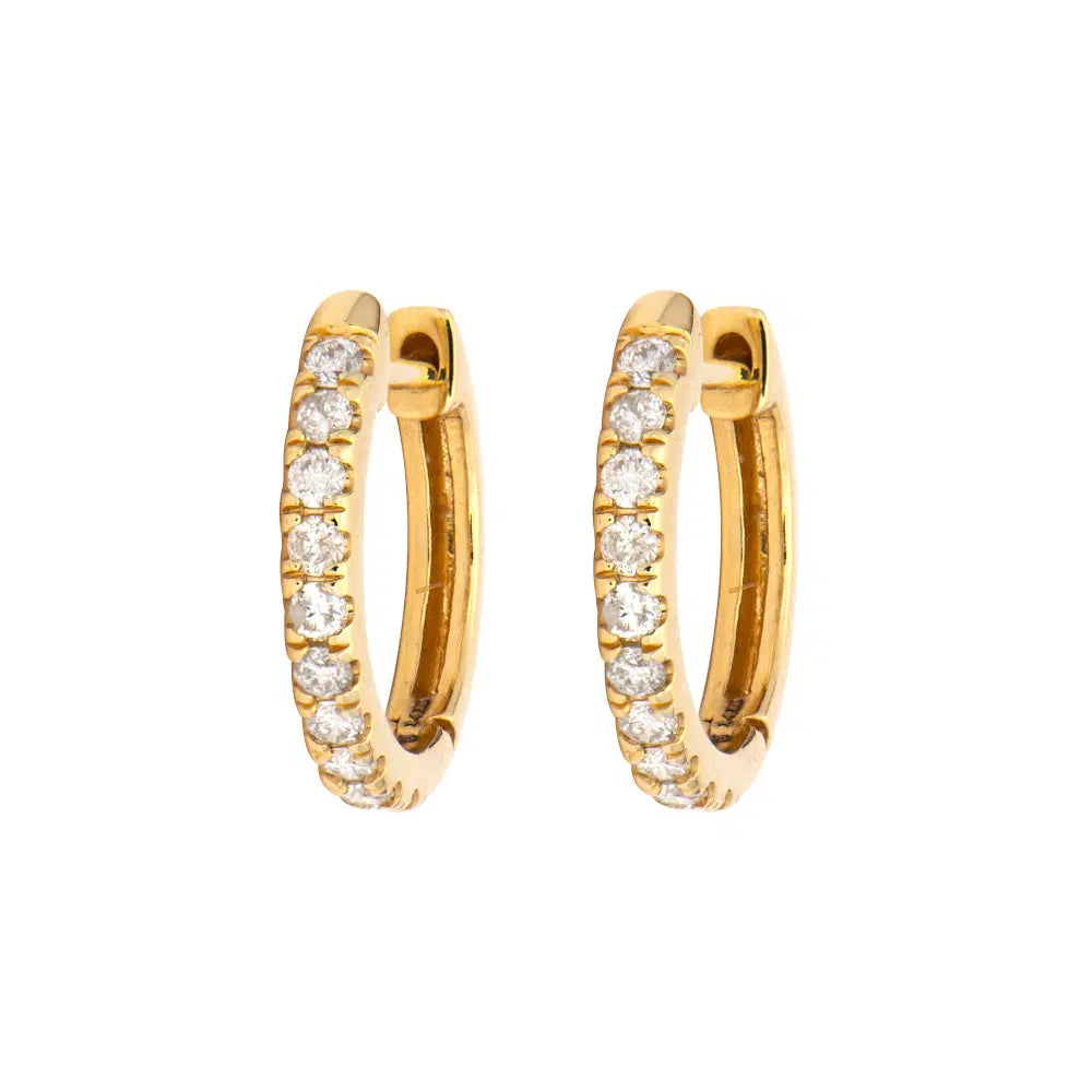 Three Stories Classic Diamond Huggie Hoop Earrings in 14K Yellow Gold