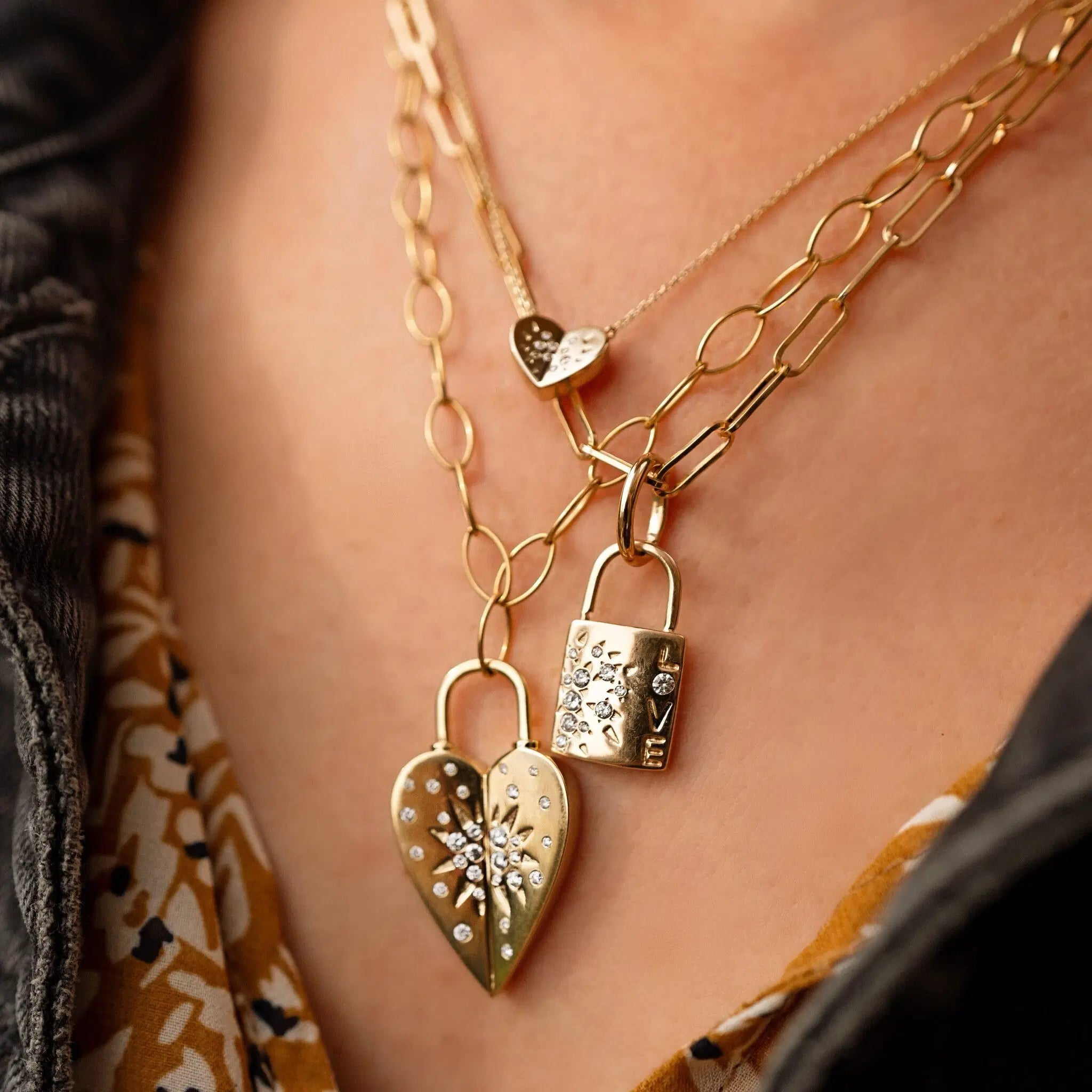 Three Stories Medium Love Locket Pendant in 14K Yellow Gold