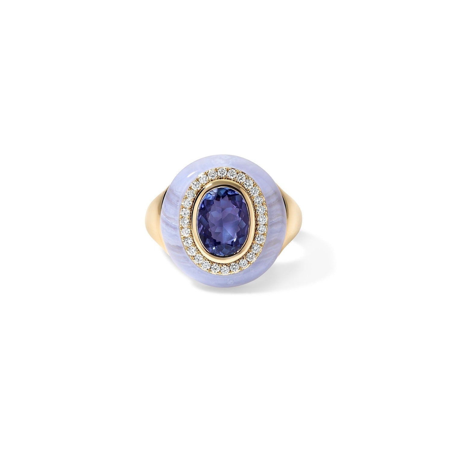 Eden Presley Wisdom Lace Agate & Tanzanite Ring in 14K Yellow Gold, Size 7