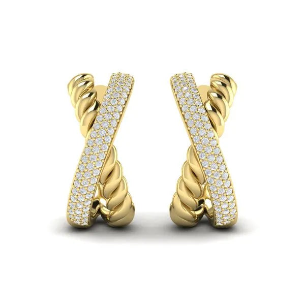 Bravela Diamond Rope Crossover Hoop Earrings in 14K Yellow Gold