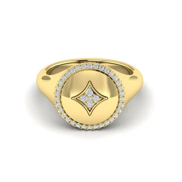 Floating Diamond Star Signet Ring in 14K Yellow Gold, Size 6.5