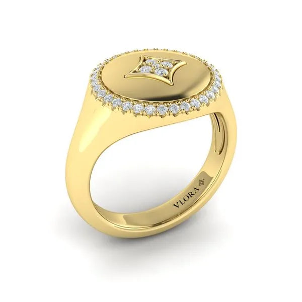 Floating Diamond Star Signet Ring in 14K Yellow Gold, Size 6.5