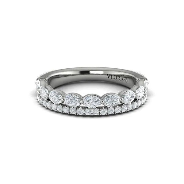 2 Row Oval & Round Diamond Band in 14K White Gold, Size 6.5