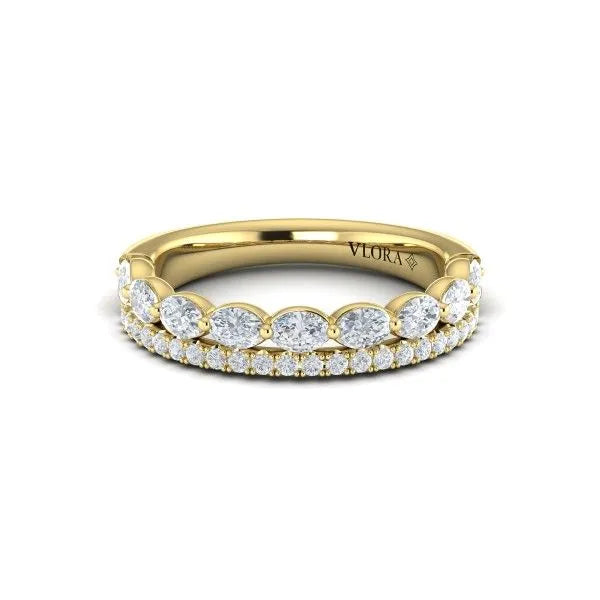 2 Row Oval & Round Diamond Band in 14K Yellow Gold, Size 6.5