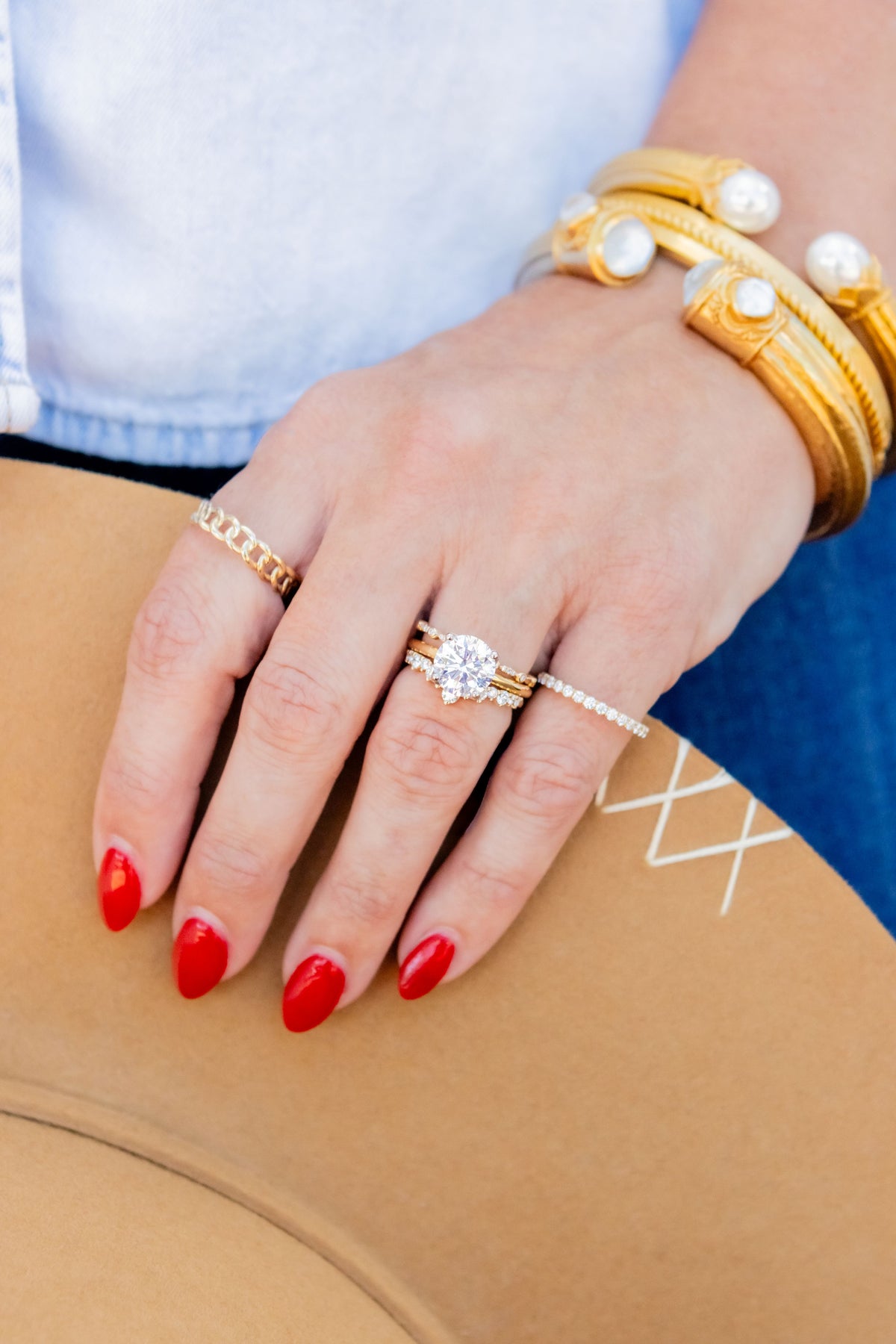 Alternating Bezel & Pave Diamond Ring in 14K Yellow Gold, Size 7