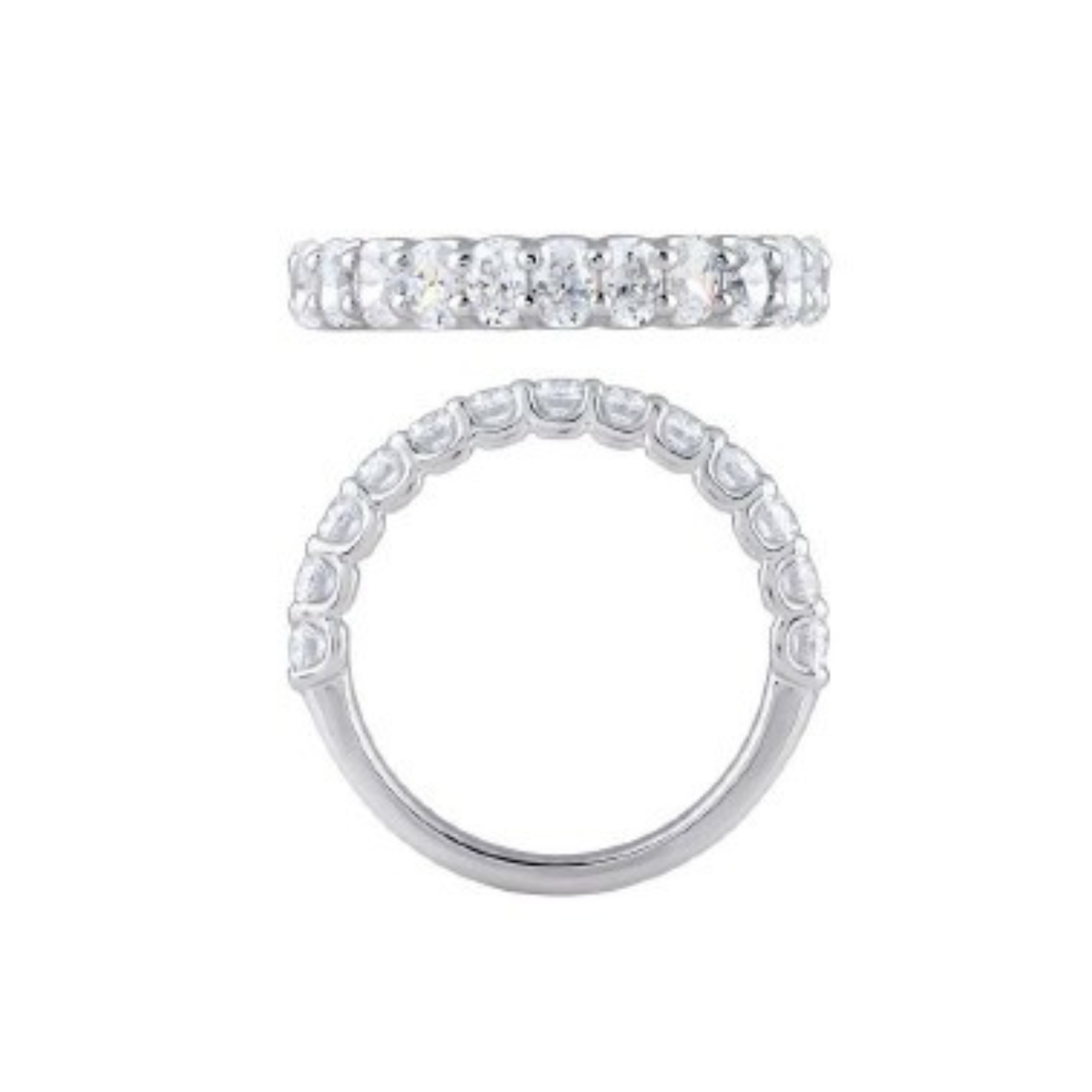Oval Shared Prong 1.30CT Diamond Band in 14K White Gold., Size 6.5