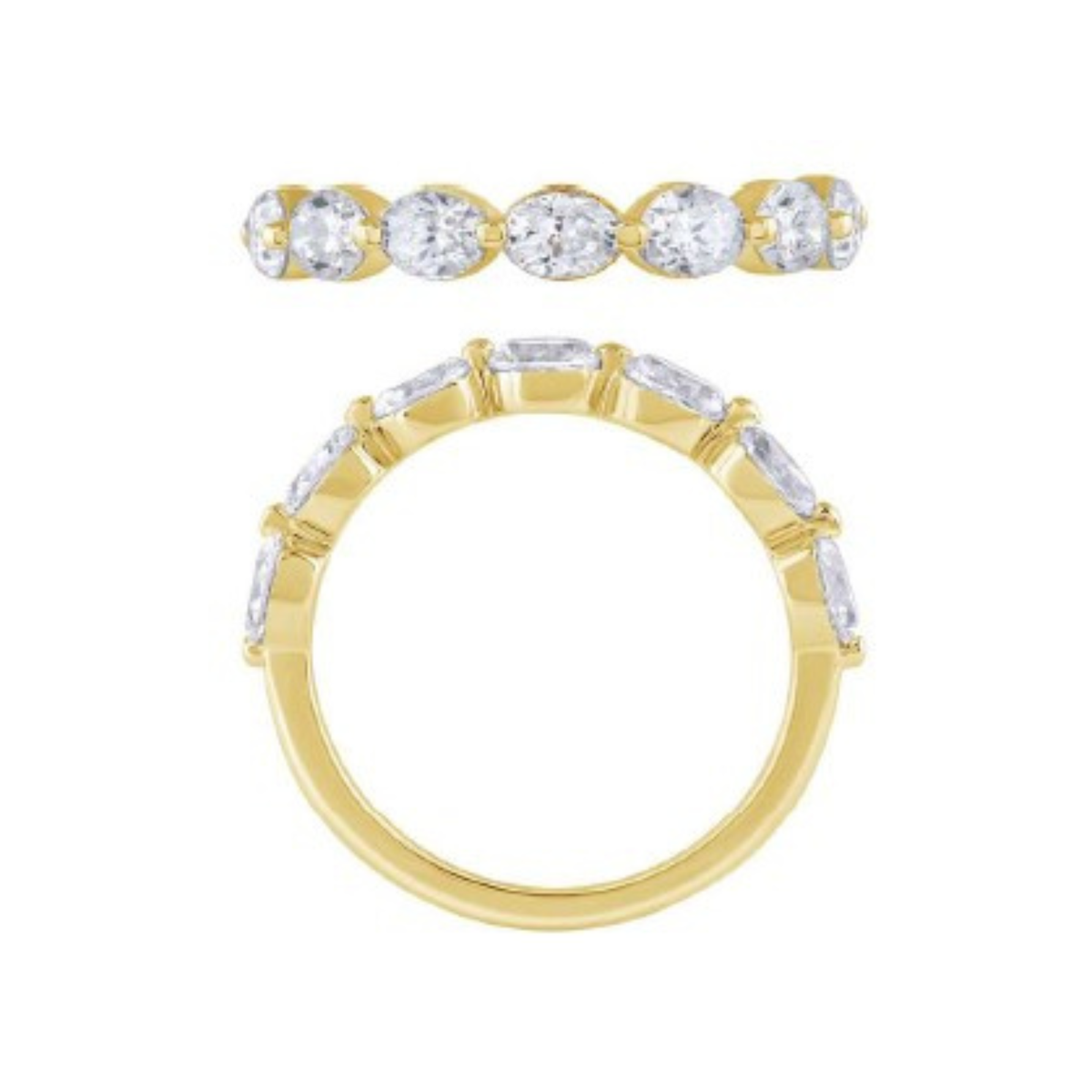 Oval East West Single Prong 0.87CT Diamond Band in 14K Yellow Gold, Size 6.5