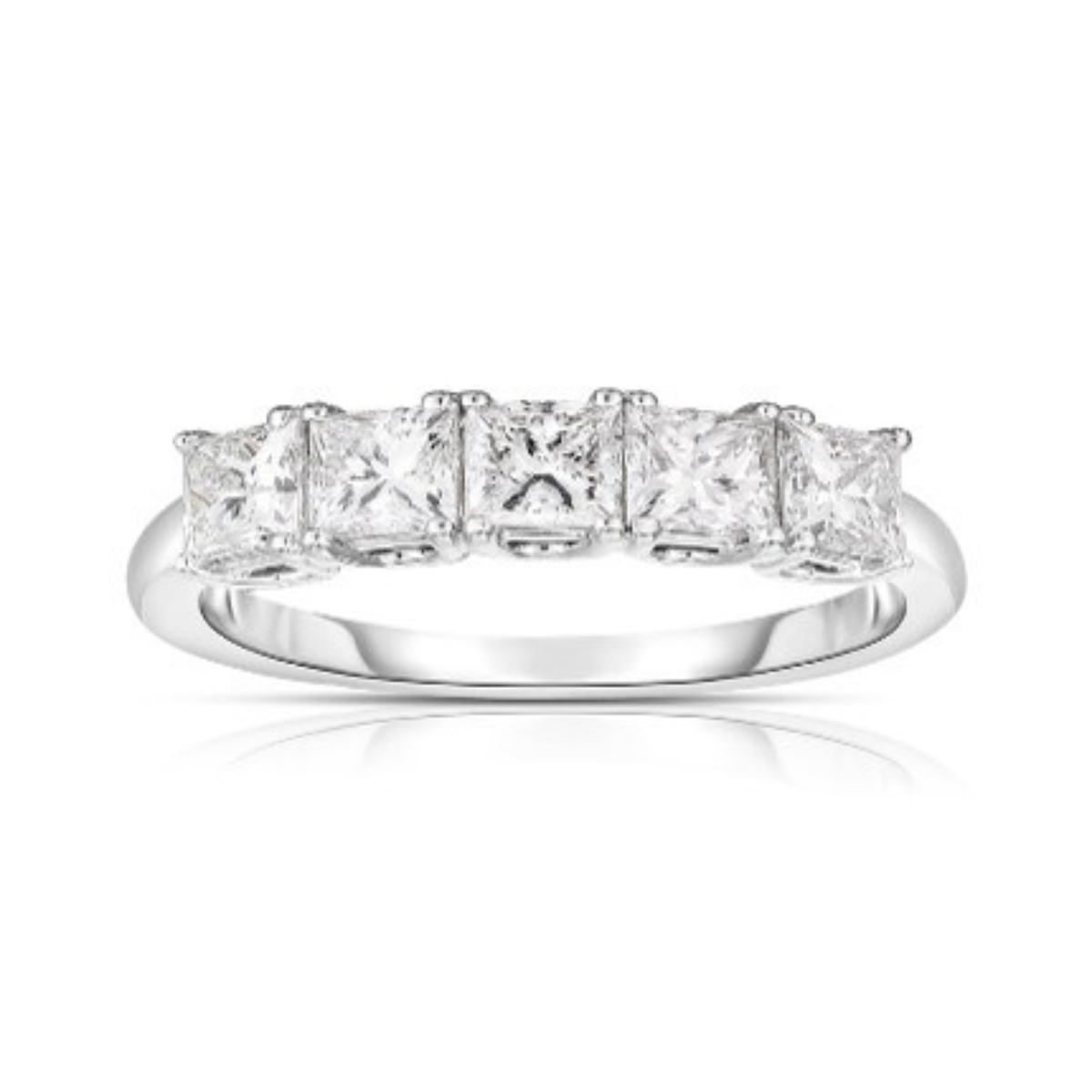 5 Across Princess Cut 1.55CT Diamond Band in 14K White Gold, Size 6.5