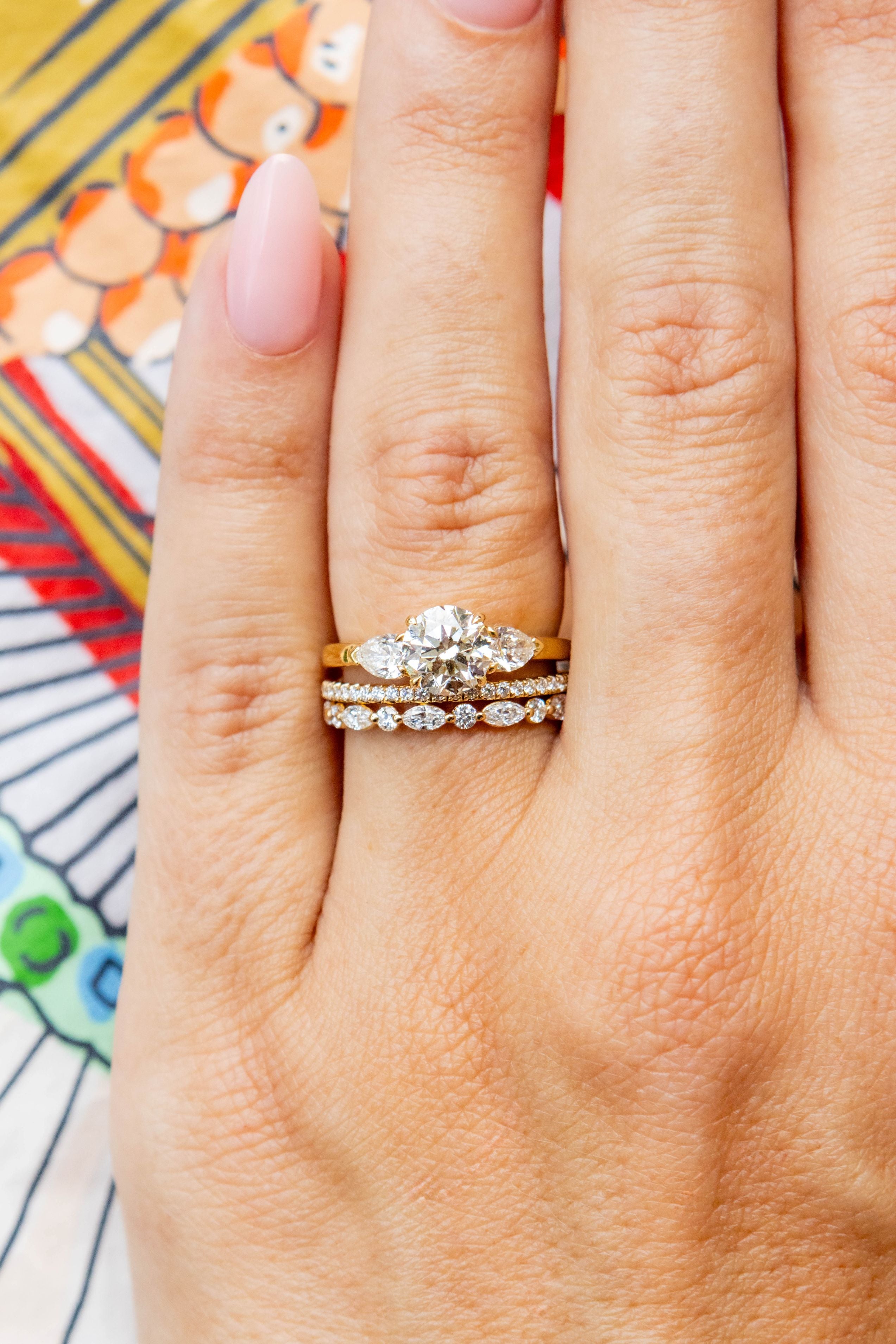 2 Row Alternating Marquise & Round Diamond Band in 14K Yellow Gold, Size 6.5