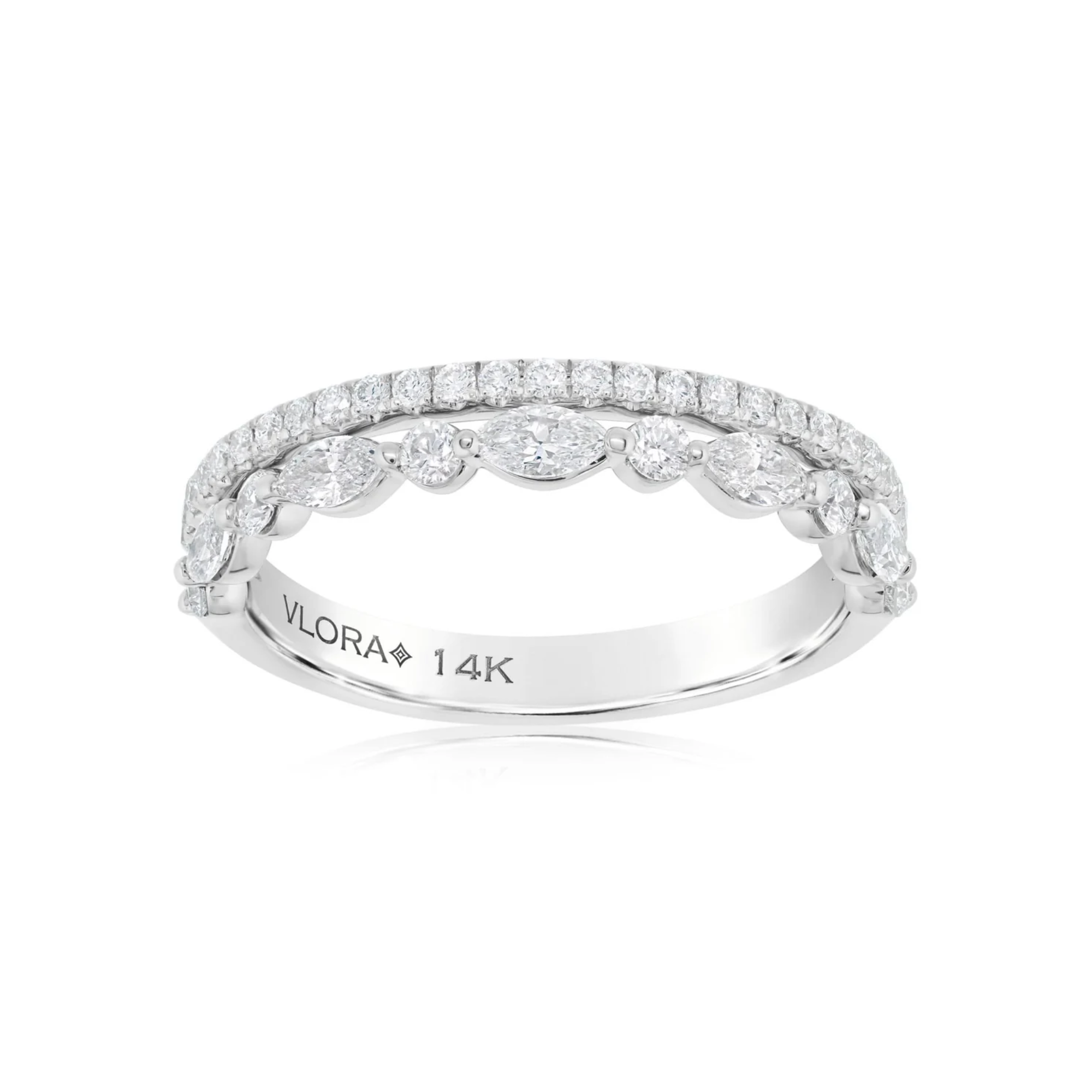 2 Row Alternating Marquise & Round Diamond Band in 14K White Gold, Size 6.5