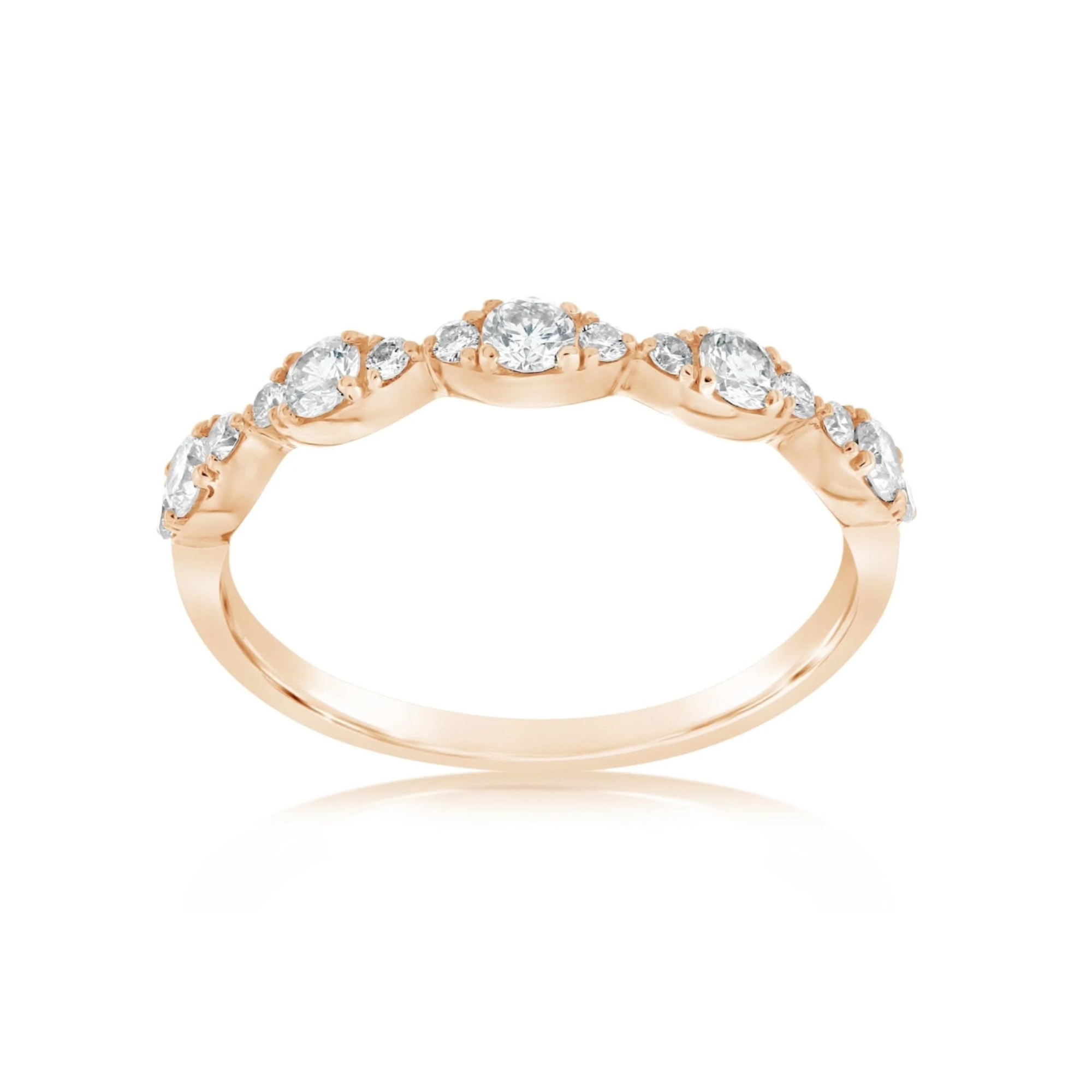 Marquise Shape Diamond Band in 14K Rose Gold, Size 7