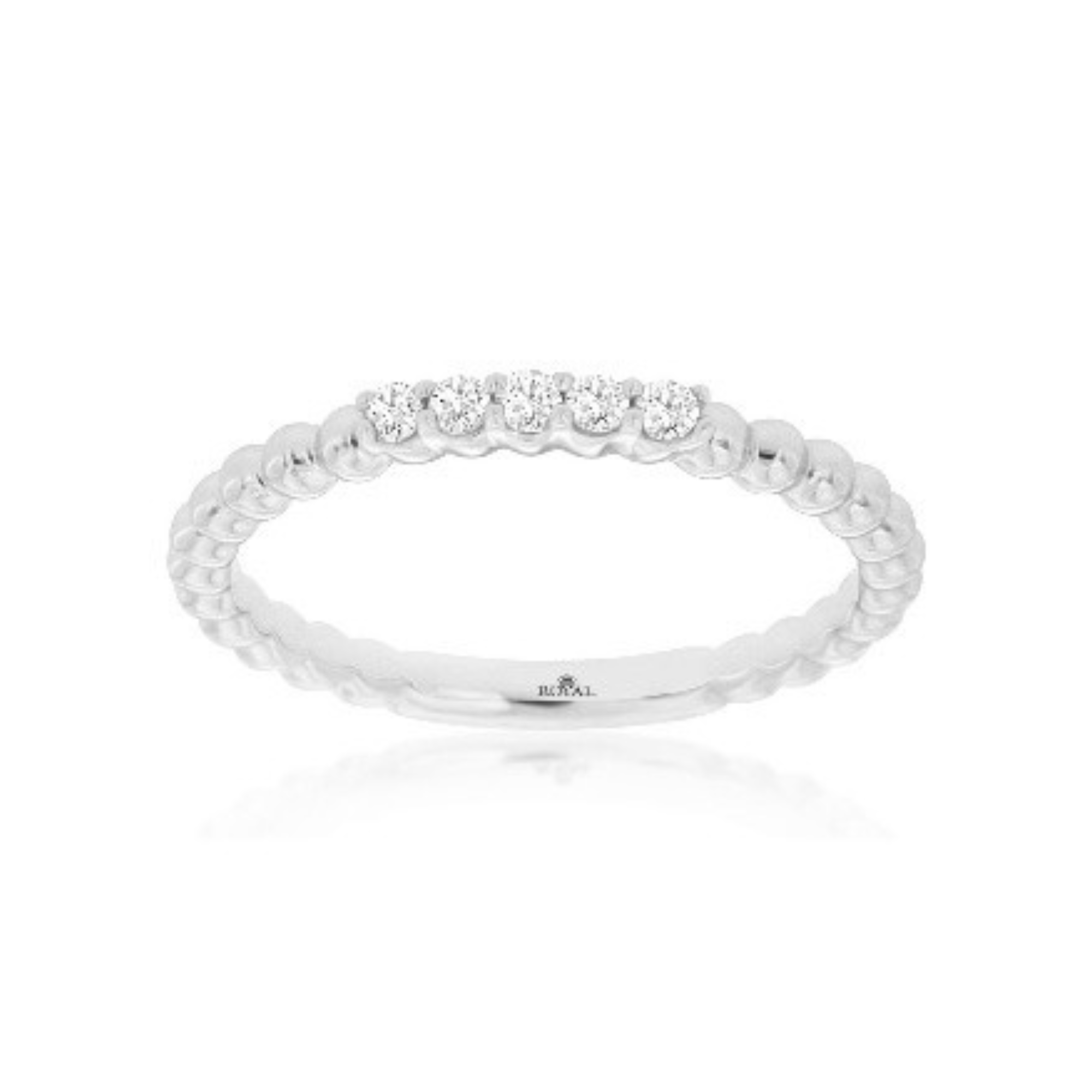 5 Across Diamond Beaded Band in 14K White Gold, Size 7