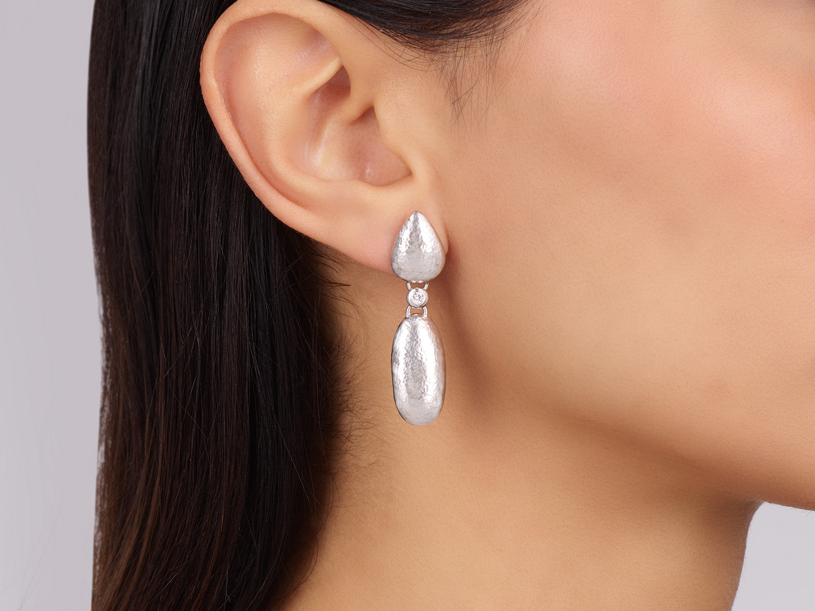 Gurhan Spell Oval Lentil Diamond Drop Earrings in Sterling Silver