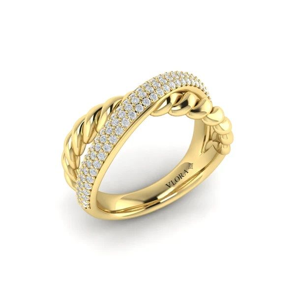 Bravela Diamond Rope Crossover Band in 14K Yellow Gold, Size 6.5