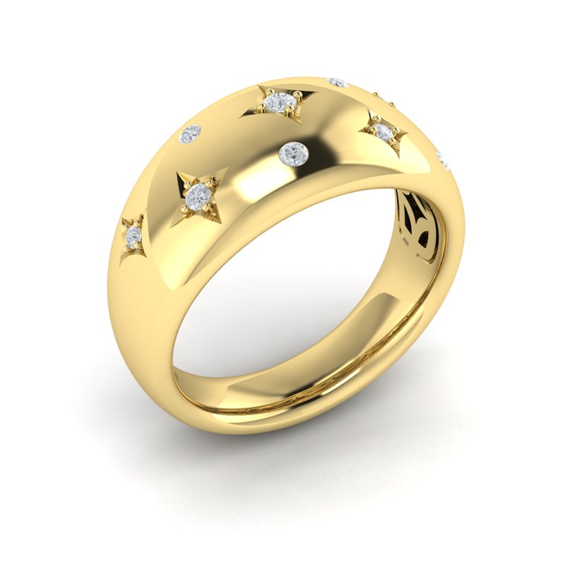 Floating Diamond Star Dome Ring in 14K Yellow Gold, Size 6.5