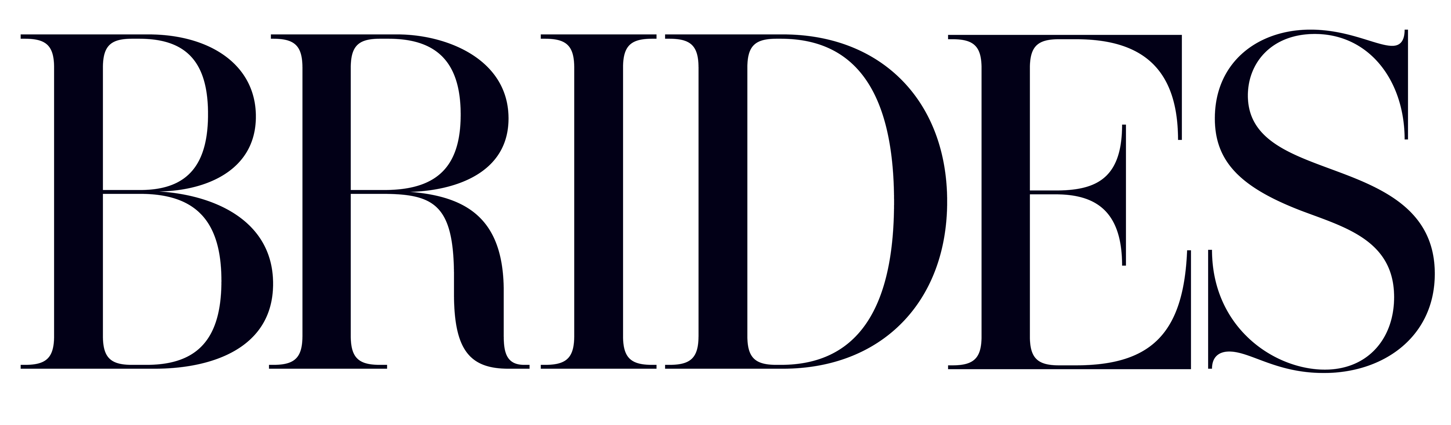 The word 'BRIDES' in a stylized font on a white background