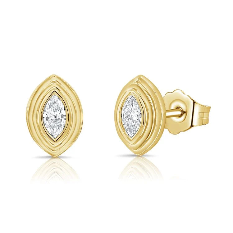 Double Bezel Marquise Diamond Stud Earrings in 14K Yellow Gold